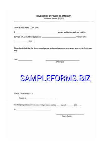 Minnesota Power of Attorney Revocation Form pdf free